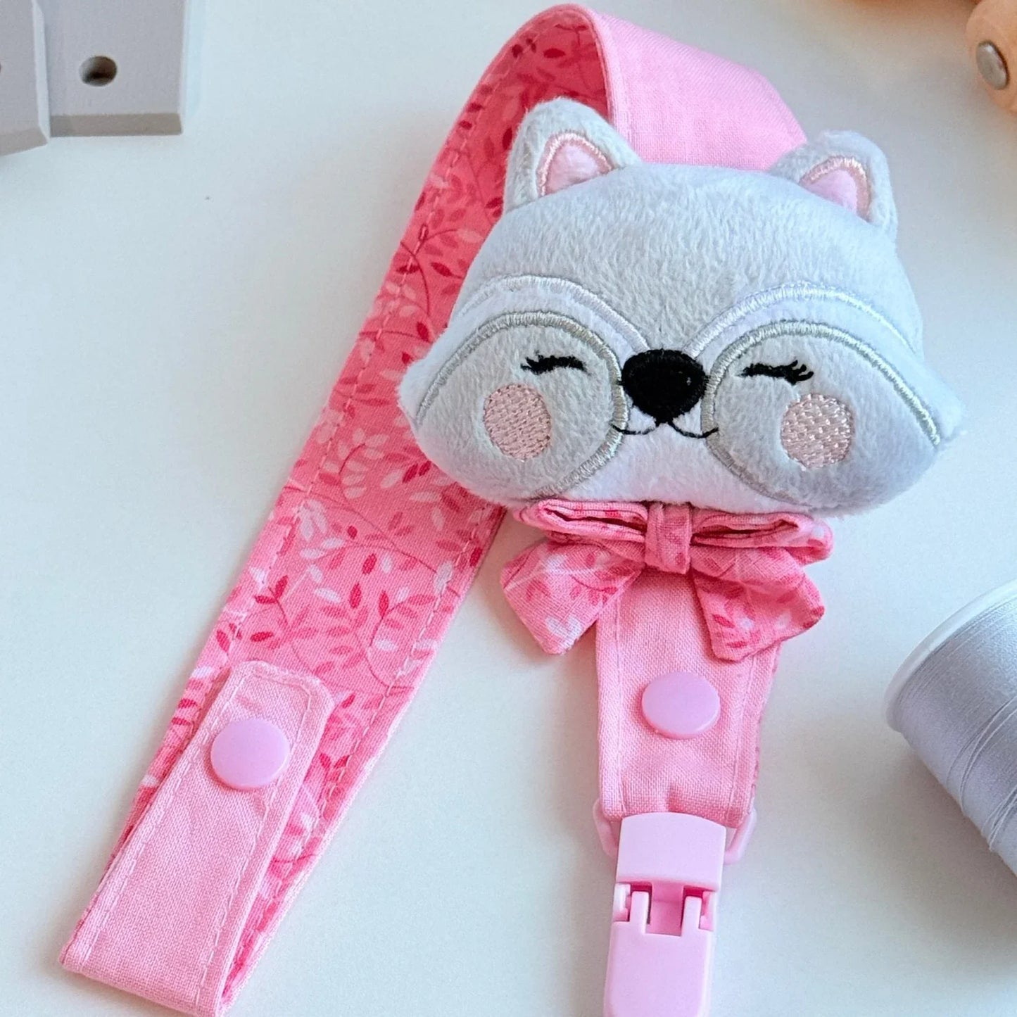 Cuddly Raccon Girl Pacifier Clip - Maminas Baby Shop