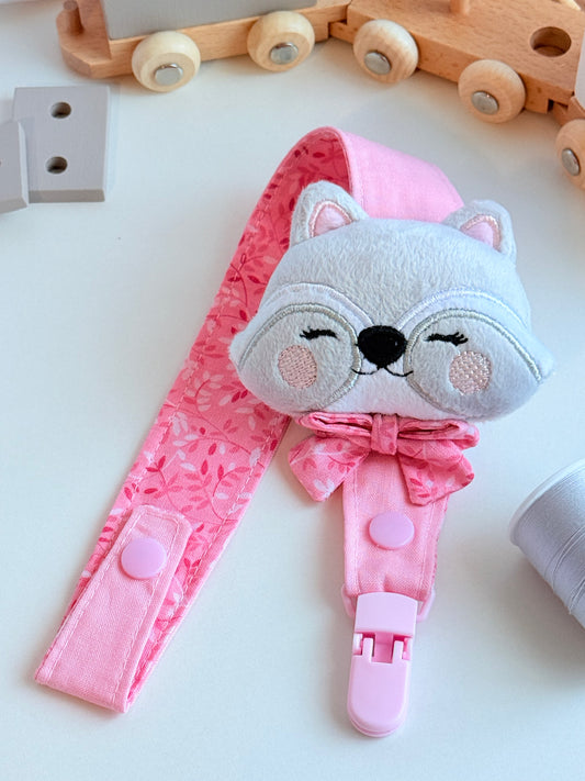 Cuddly Raccon Girl Pacifier Clip